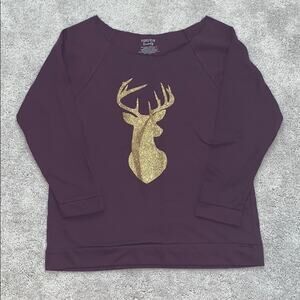Purple 3/4 Length Sleeve Top w/ Gold Glitter Deer